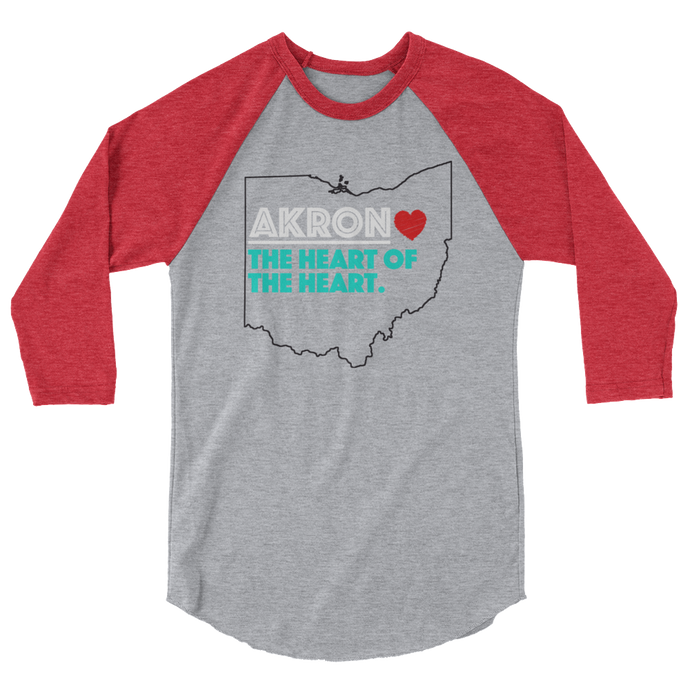 Akron Heart 3/4 Sleeve Raglan Shirt - We Care Tees