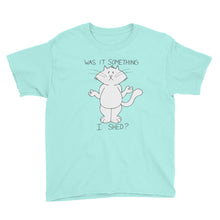 Load image into Gallery viewer, CHUM THE CAT &quot;SOMETHING I SHED&quot; Hand drawn design. Youth Short Sleeve T-Shirt - We Care Tees
