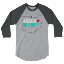 Load image into Gallery viewer, Akron Heart 3/4 Sleeve Raglan Shirt - We Care Tees
