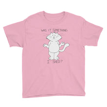 Load image into Gallery viewer, CHUM THE CAT &quot;SOMETHING I SHED&quot; Hand drawn design. Youth Short Sleeve T-Shirt - We Care Tees
